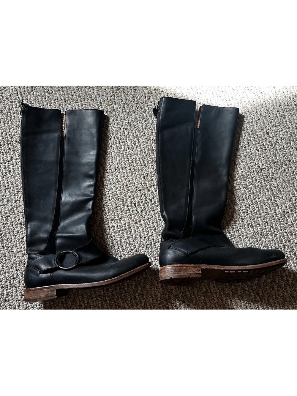 OluKai Black Leather Knee-High Heeled Boots
